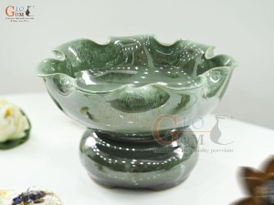 Bát minh đường tụ thủy miệng lượn men thiên thanh, đường kính 20cm(Cả đế)