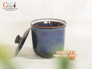 Bát nắp cao men hỏa biến thiên hà, cao 12cm