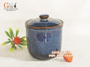 Bát nắp cao men hỏa biến thiên hà, cao 12cm