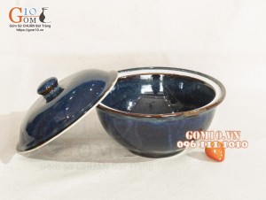 Bát nắp men hỏa biến thiên hà, đường kính 14cm