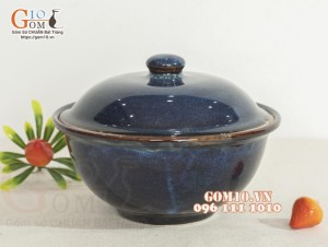 Bát nắp men hỏa biến thiên hà, đường kính 14cm