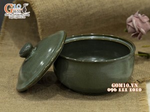 Bát nắp men hỏa biến xanh ngọc cổ, 14cm