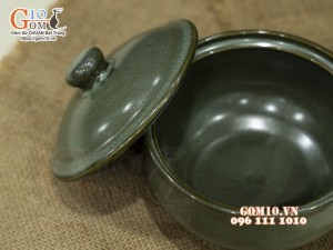 Bát nắp men hỏa biến xanh ngọc cổ, 14cm