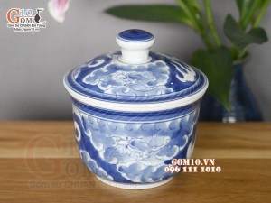 Bát nắp men lam cổ hoạ tiết Long ẩn, đường kính 12cm