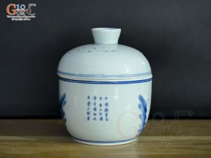 Bát nắp men lam cổ vẽ cảnh Trúc Lâm Thất Hiền, đường kính 11cm