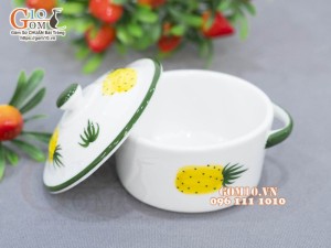 Bát nắp men trắng vẽ dứa, đường kính 10cm
