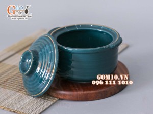 Bát nắp men xanh chỉ vàng kim