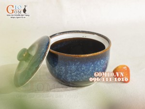 Bát nắp mini men hỏa biến thiên hà, đường kính 9cm