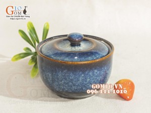 Bát nắp mini men hỏa biến thiên hà, đường kính 9cm