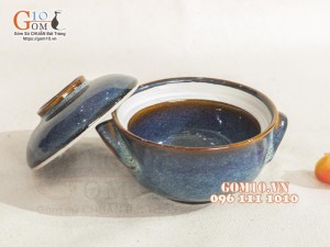 Bát nắp tai nhỏ men hỏa biến thiên hà, đường kính 12cm