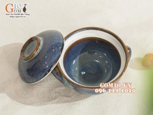 Bát nắp tai nhỏ men hỏa biến thiên hà, đường kính 12cm