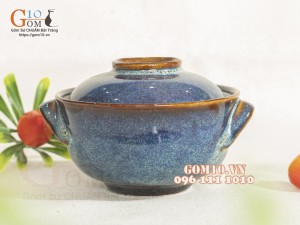 Bát nắp tai nhỏ men hỏa biến thiên hà, đường kính 12cm