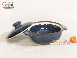 Bát nắp tai to men hỏa biến thiên hà, đường kính 13cm