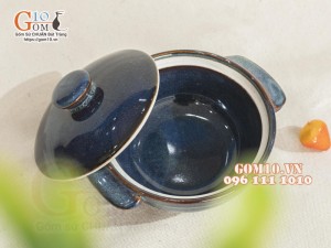 Bát nắp tai to men hỏa biến thiên hà, đường kính 13cm