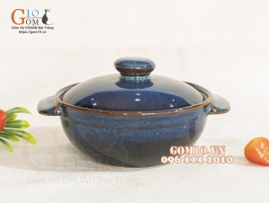 Bát nắp tai to men hỏa biến thiên hà, đường kính 13cm