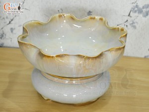 Bát nước Minh Đường Tụ Thủy men hỏa biến màu ngọc kèm đế đường kính 24cm