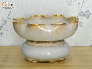Bát nước Minh Đường Tụ Thủy men hỏa biến màu ngọc kèm đế đường kính 24cm