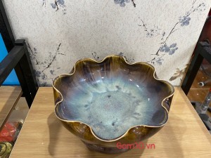 Bát nước Minh Đường Tụ Thủy men hỏa biến kèm đế đường kính 24cm