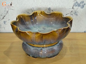 Bát nước Minh Đường Tụ Thủy men hỏa biến kèm đế đường kính 24cm, vẽ vàng kim 24k