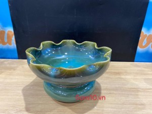 Bát nước Minh Đường Tụ Thủy men hỏa biến xanh kèm đế, đường kính 24cm