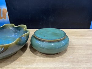 Bát nước Minh Đường Tụ Thủy men hỏa biến xanh kèm đế, đường kính 24cm