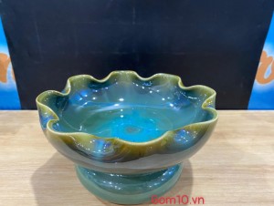 Bát nước Minh Đường Tụ Thủy men hỏa biến xanh kèm đế, đường kính 24cm