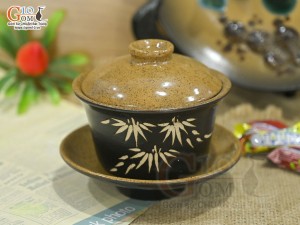 Bát sâm gốm khắc trúc