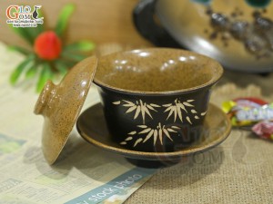 Bát sâm gốm khắc trúc