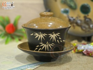 Bát sâm gốm khắc trúc