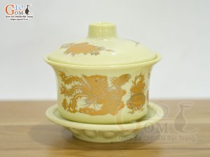 Bát sâm họa tiết rồng vàng kim S3