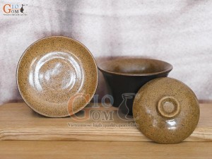 Bát sâm gốm vàng, đường kính 9cm