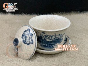 Bát sâm men rạn cổ họa tiết hoa Sen