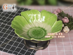 Bát thả hoa cánh xếp men thủy tinh, đường kính 30cm