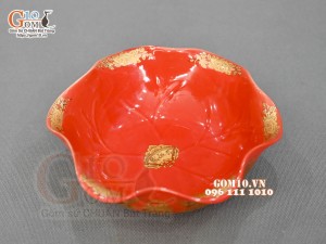 Bát thả hoa họa tiết Rồng Phúc - Lộc - Thọ vàng kim men đỏ, đường kính 16,5cm