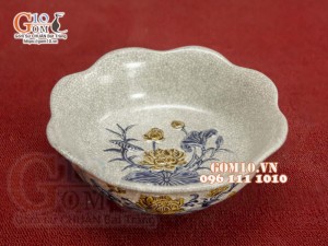 Bát thả hoa men rạn đắp nổi Sen Cát Tường, đường kính 24cm