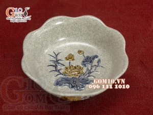 Bát thả hoa men rạn đắp nổi Sen Cát Tường, đường kính 24cm