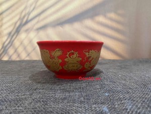 Bát thờ họa tiết Rồng vàng kim men đỏ, S1
