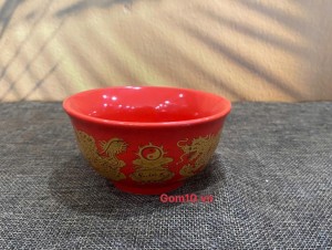 Bát thờ họa tiết Rồng vàng kim men đỏ, S1