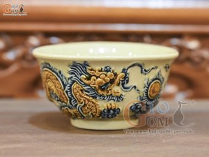 Bát thờ men hoàng tộc đắp nổi Rồng Như Ý