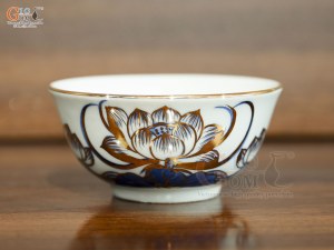 Bát thờ men lam vẽ hoa Sen Đại Cát vẽ vàng