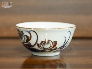 Bát thờ men lam vẽ hoa Sen Đại Cát vẽ vàng