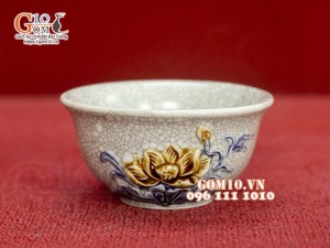 Bát thờ men rạn đắp nổi Sen Cát Tường