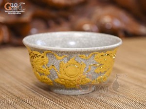 Bát thờ men rạn đắp nổi Rồng Như Ý dát vàng 24k