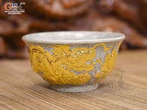 Bát thờ men rạn đắp nổi Rồng Như Ý dát vàng 24k