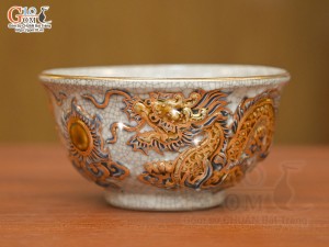 Bát thờ men rạn đắp nổi Rồng Như Ý vẽ vàng 24k