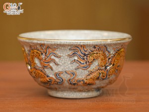 Bát thờ men rạn đắp nổi Rồng Như Ý vẽ vàng 24k