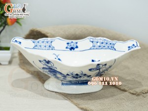 Bát thuyền sâu men cổ vẽ hoa Sen xanh, 31x18cm