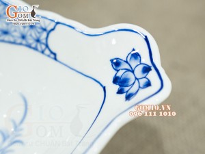 Bát thuyền sâu men cổ vẽ hoa Sen xanh, 31x18cm