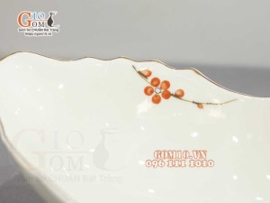 Bát thuyền sâu men kem vẽ hoa Đào Đò, 30x17cm