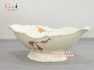 Bát thuyền sâu men kem vẽ hoa Đào Đò, 30x17cm